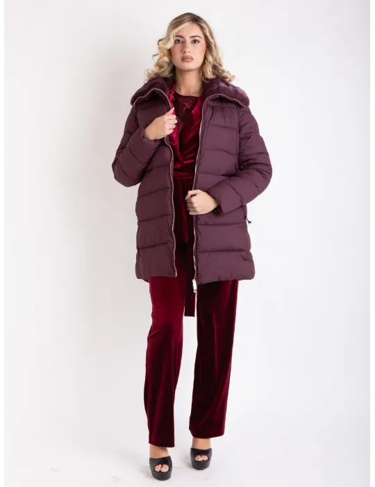 Plussize burgundy Padded Coat with Fur Collar | Combine Warmth & Style