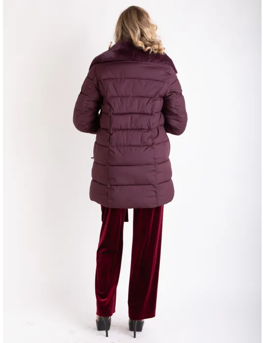 Plussize burgundy Padded Coat with Fur Collar | Combine Warmth & Style