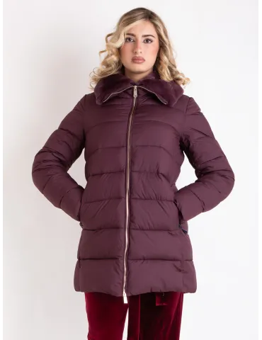 Plussize burgundy Padded Coat with Fur Collar | Combine Warmth & Style