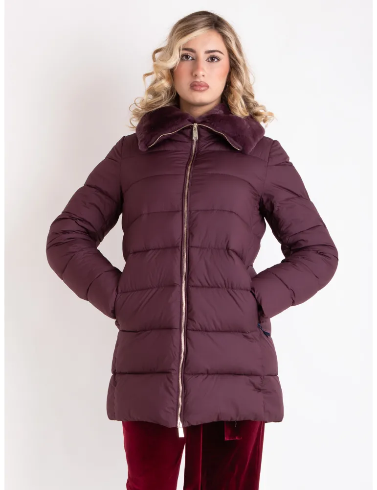 Plussize burgundy Padded Coat with Fur Collar | Combine Warmth & Style