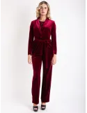 Piero Moretti burgundy velvet tuxedo jacket pantsuit