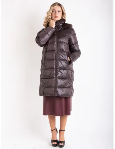 Milestone | Plus size Dark Chocolate silk hooded padded fur coat