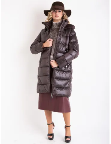 Milestone | Plus size Dark Chocolate silk hooded padded fur coat 2