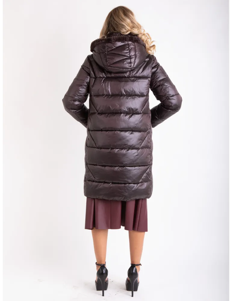 Milestone | Plus size Dark Chocolate silk hooded padded fur coat