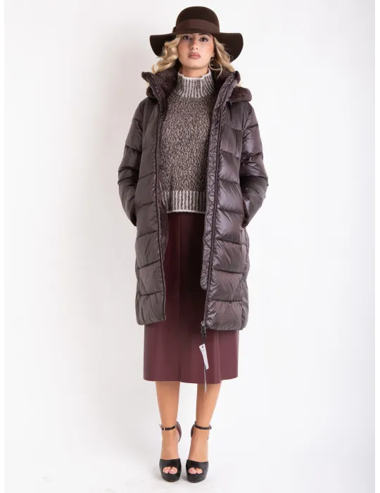 Cappotto marrone cioccolata con cappuccio e pelliccia Milestone