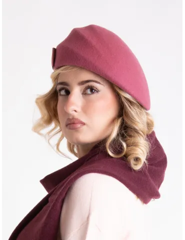 Antique rose felt flat cap with asymmetric brim by Complit