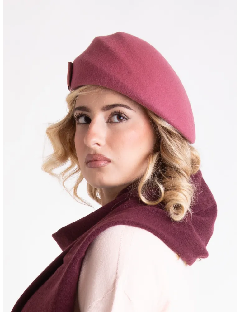 Antique rose felt flat cap with asymmetric brim by Complit