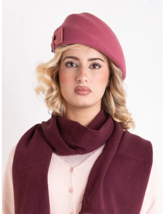 Antique rose felt flat cap with asymmetric brim by Complit