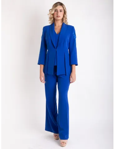 Sonia Peña Royal Blue Silk Three-Piece Formal Pant Suit