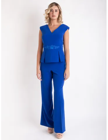 Sonia Peña Royal Blue Silk Three-Piece Formal Pant Suit 2