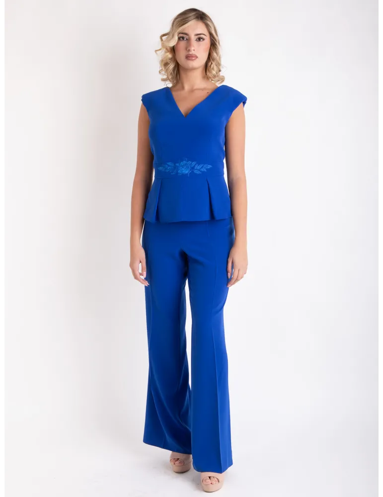 Sonia Peña Royal Blue Silk Three-Piece Formal Pant Suit