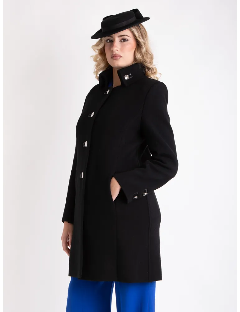 Aldo Colombo Italy | Black thick merino wool coat for ladies