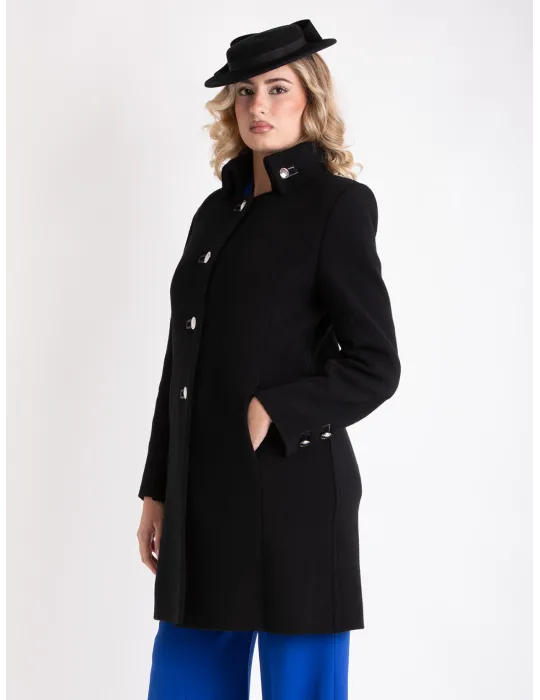 Aldo Colombo Cappotto nero militare in pura lana punto Milano