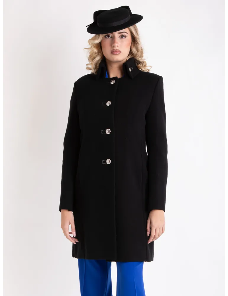 Aldo Colombo Italy | Black thick merino wool coat for ladies