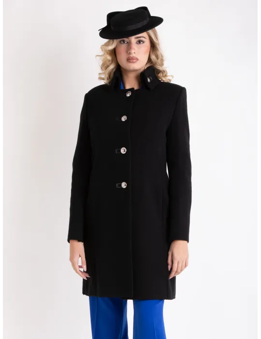 Aldo Colombo Italy | Black thick merino wool coat for ladies