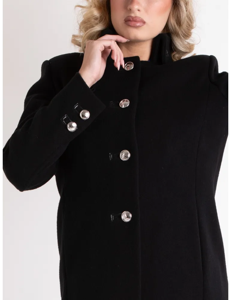 Aldo Colombo Cappotto nero militare in pura lana punto Milano