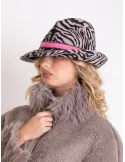 Asymmetrical beige zebra printed wool fedora Jazz hat