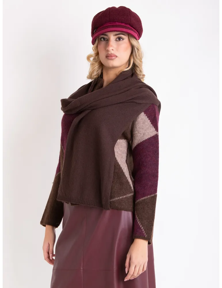 Cappelli donna Complit | Berrettone lana bordeaux con profili velluto