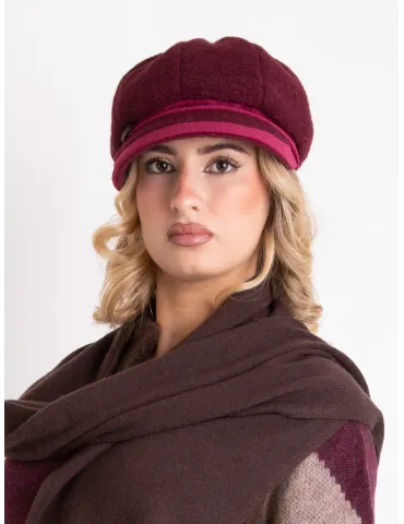 Cappelli donna Complit | Berrettone lana bordeaux con profili velluto