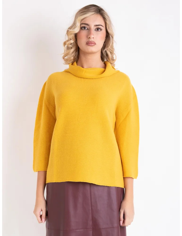 Volpato yellow pure cashmere turtleneck box sweater