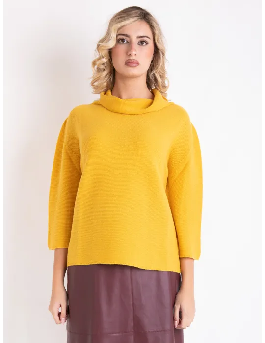 Volpato yellow pure cashmere turtleneck box sweater