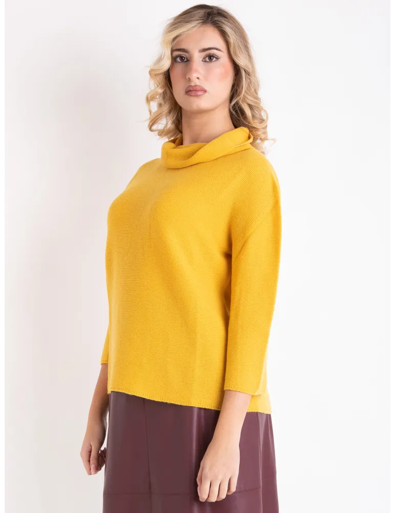 Volpato yellow pure cashmere turtleneck box sweater
