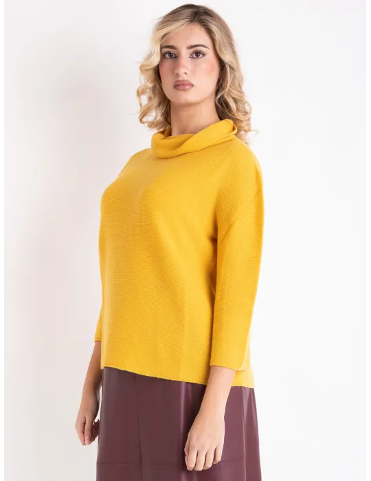 Volpato yellow pure cashmere turtleneck box sweater