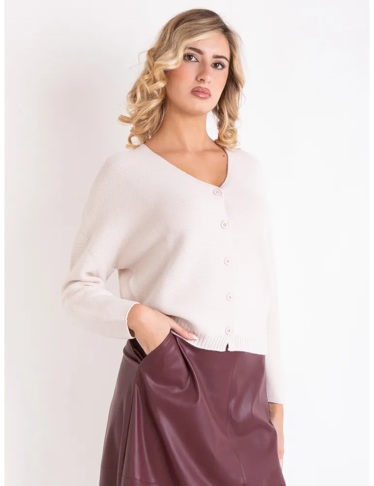 Volpato Maglieria | Cardigan pura lana beige vaniglia linea over size Volpato Maglieria | Cardigan pura lana beige vaniglia linea over size