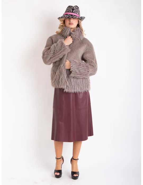Milestone Beige Taupe Reversed Shearling Faux Fur Jacket