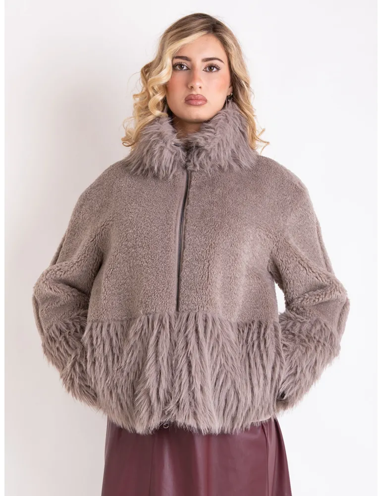 Milestone | Beige Taupe Reversed Shearling Faux Fur Jacket