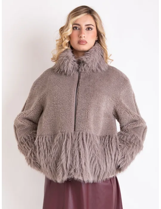 Milestone Beige Taupe Reversed Shearling Faux Fur Jacket