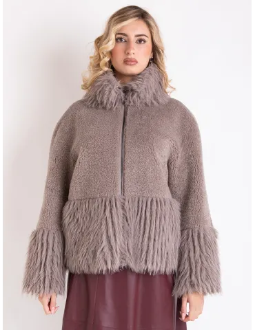 Milestone Beige Taupe Reversed Shearling Faux Fur Jacket