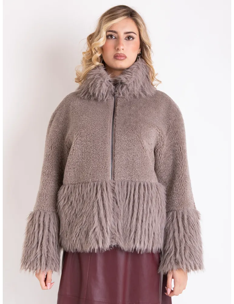 Giacca in eco pelliccia di montone rovesciato beige tortora Milestone