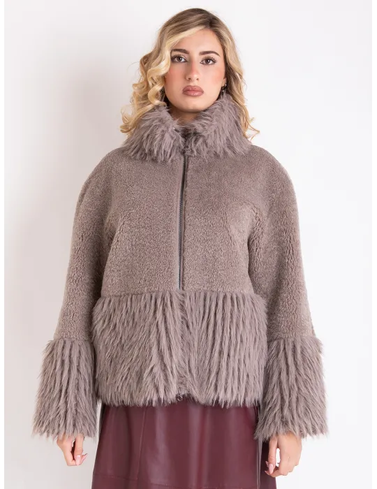 Milestone Beige Taupe Reversed Shearling Faux Fur Jacket