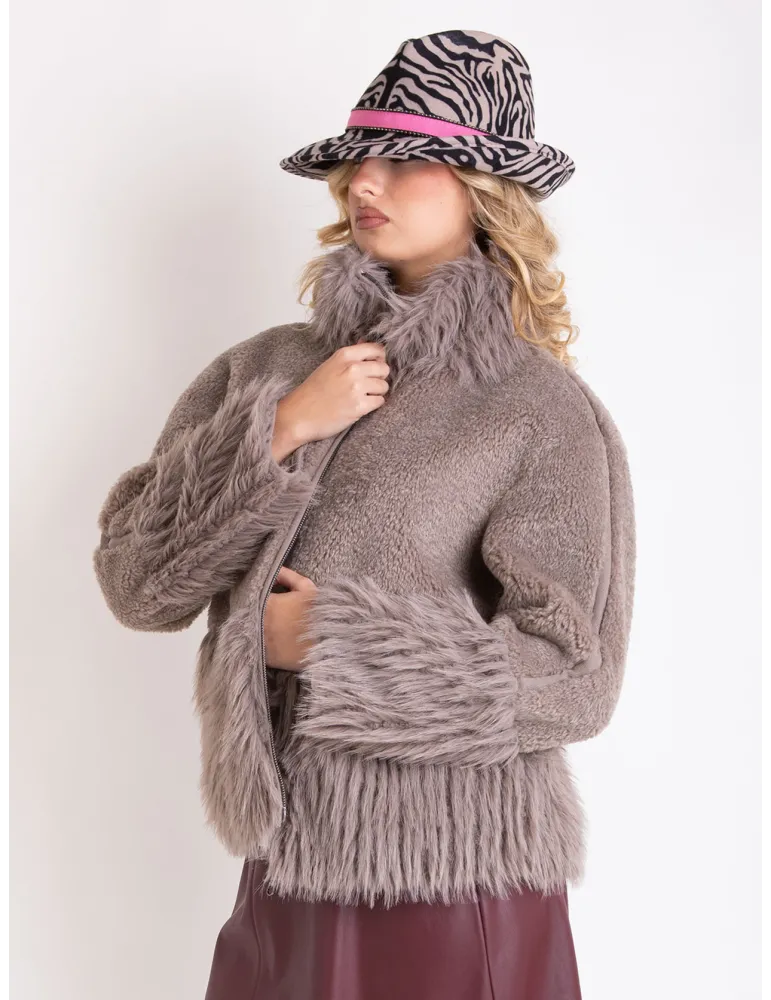Milestone Beige Taupe Reversed Shearling Faux Fur Jacket