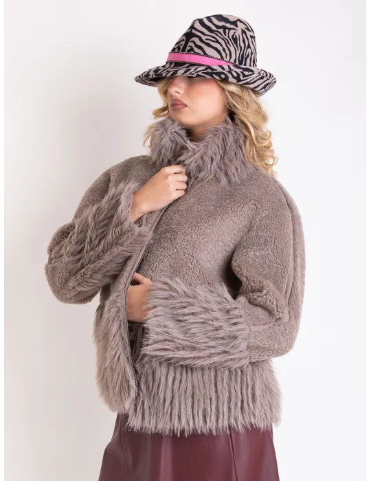 Milestone Beige Taupe Reversed Shearling Faux Fur Jacket