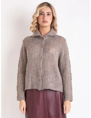 Greige Baby Alpaca Jacket with Sequins and Lurex thread 2