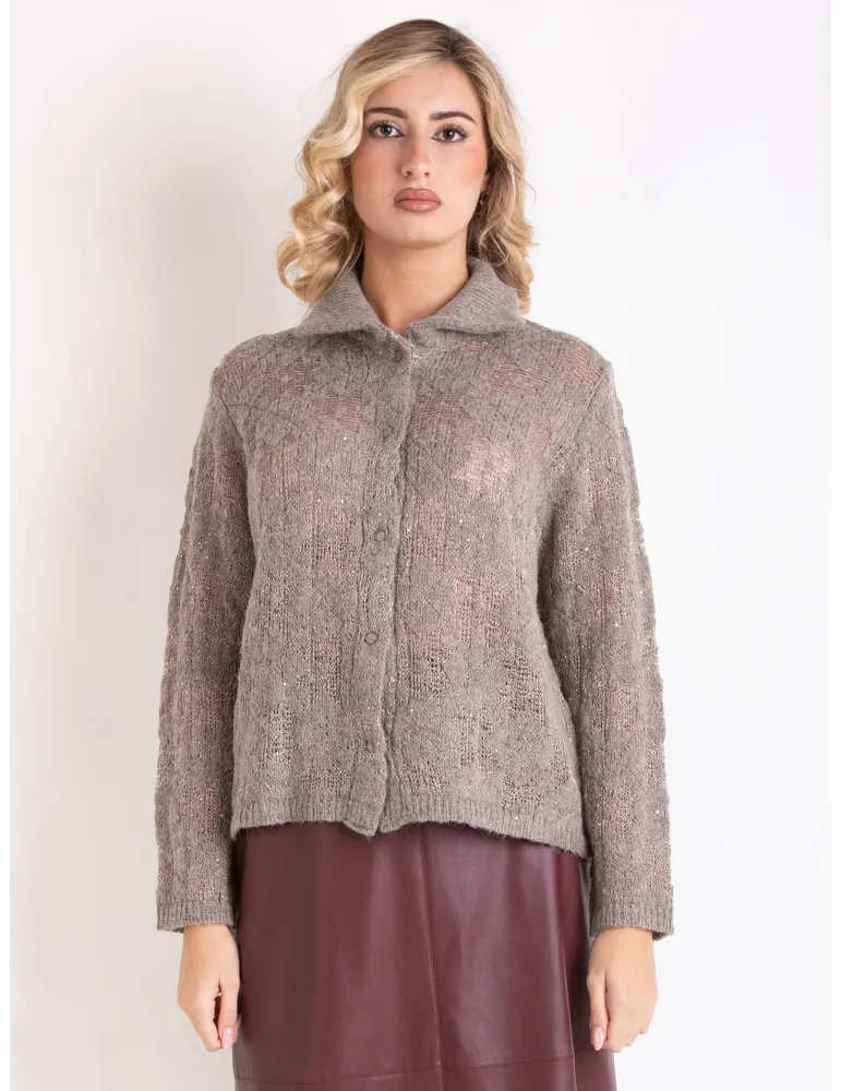 Greige Baby Alpaca Jacket with Sequins and Lurex thread