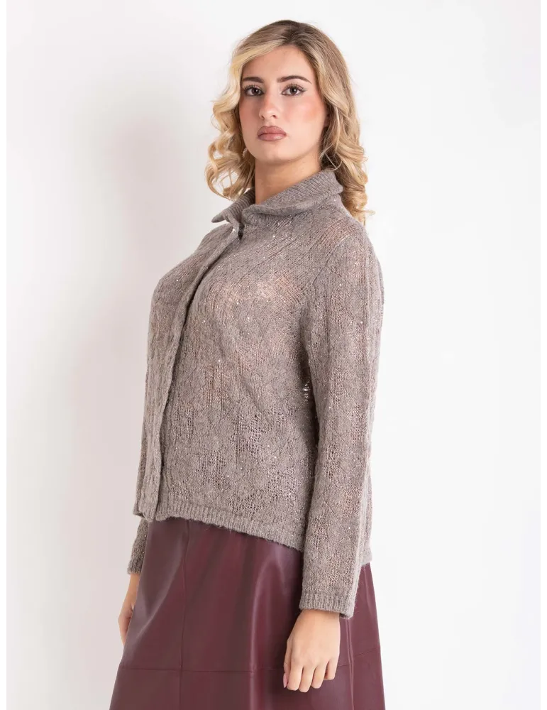 Frida Madè Luxury Knitwear | Greige Baby Alpaca Jacket with Sequins