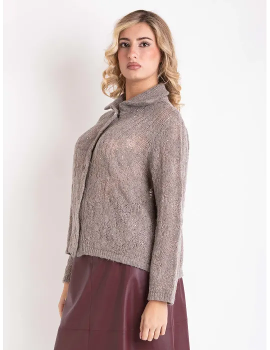 Greige Baby Alpaca Jacket with Sequins and Lurex thread