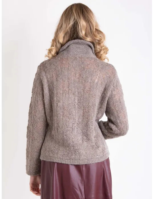 Frida Madè Luxury Knitwear | Greige Baby Alpaca Jacket with Sequins