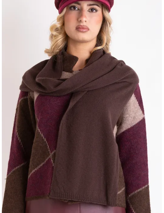 Luxurious Chocolate Brown Merino & Cashmere Knitted Scarf