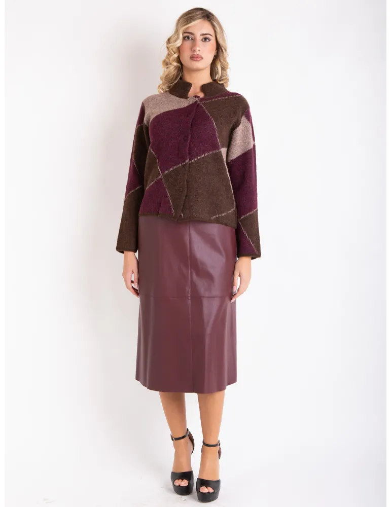 Frida Madè | Cardigan spesso lana alpaca Ballantyne bordeaux e marrone