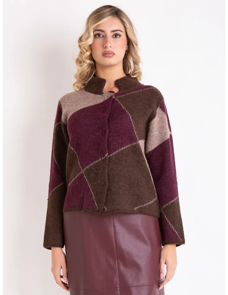 Frida Madè | Cardigan spesso lana alpaca Ballantyne bordeaux e marrone