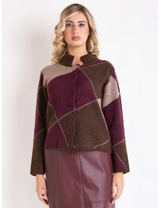 Bordeaux beige and brown alpaca wool thick knitted jacket