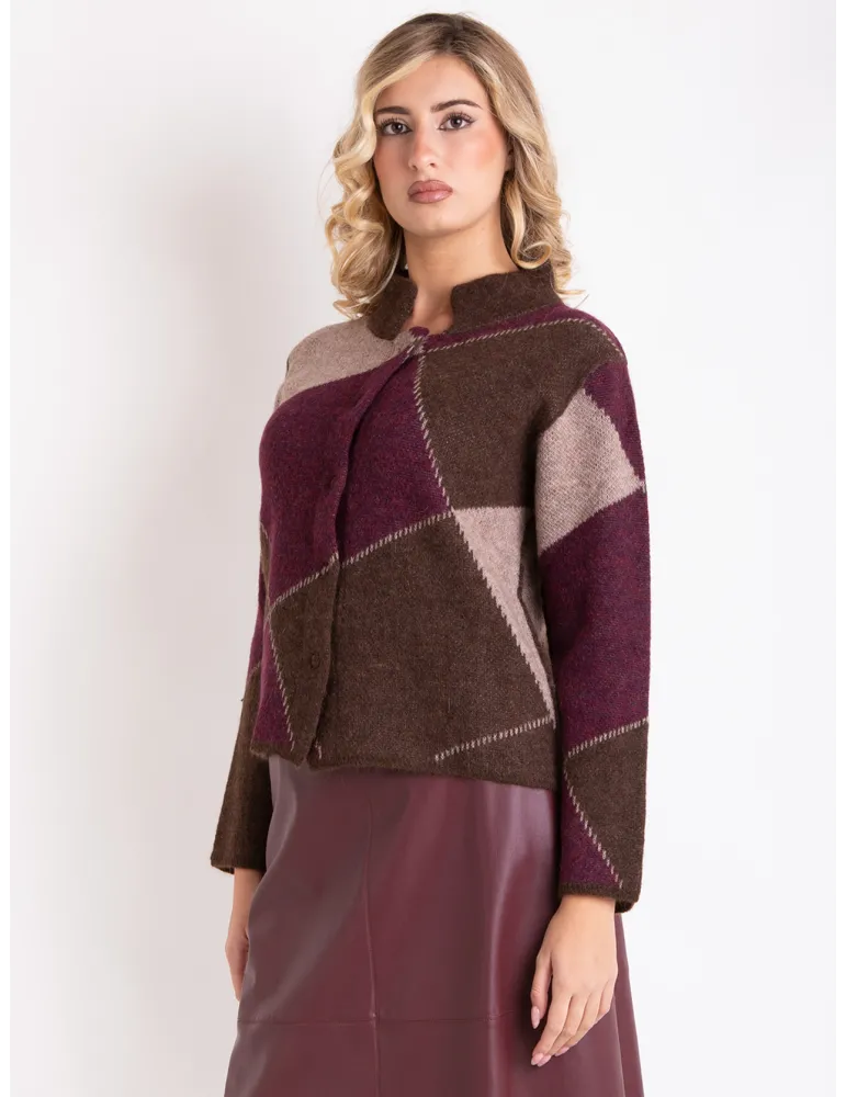 Frida Madè | Cardigan spesso lana alpaca Ballantyne bordeaux e marrone Frida Madè | Cardigan spesso lana alpaca Ballantyne bordeaux e marrone