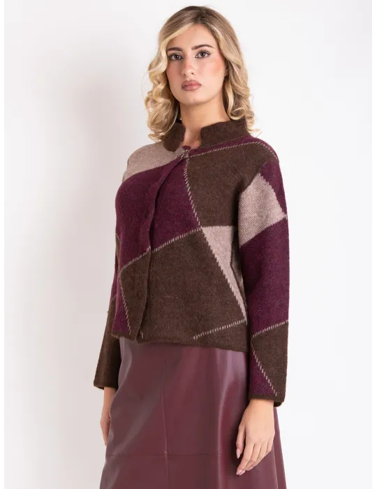 Frida Madè | Cardigan spesso lana alpaca Ballantyne bordeaux e marrone Frida Madè | Cardigan spesso lana alpaca Ballantyne bordeaux e marrone