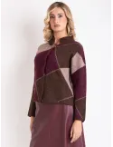 Bordeaux beige and brown alpaca wool thick knitted jacket