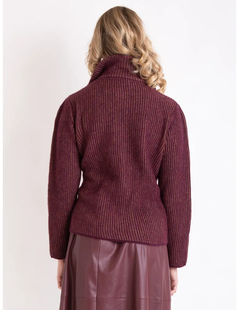 Bordeaux and brown melange chunky wool knitted jacket