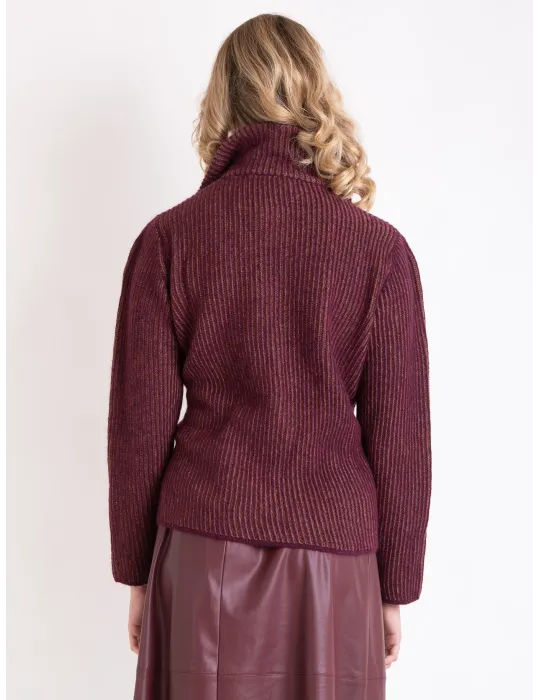 Frida Madè | Cardigan con collo e tasche in lana grossa bordeaux